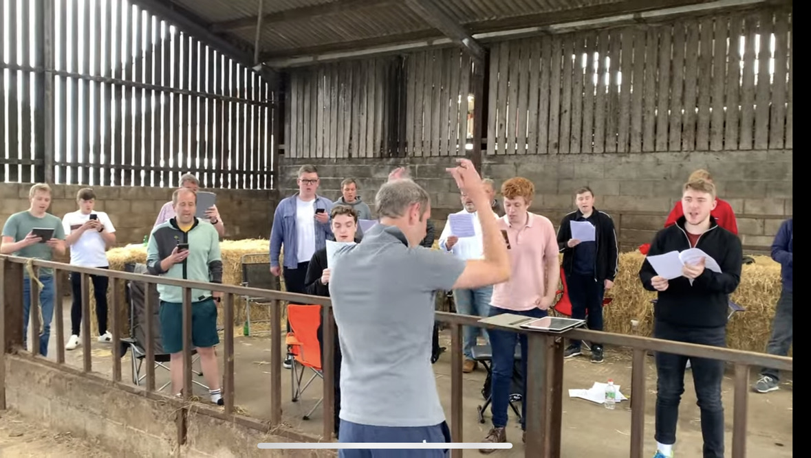 Johns' Boys Male Chorus Rehearsals in Cow Shed during covid lockdown