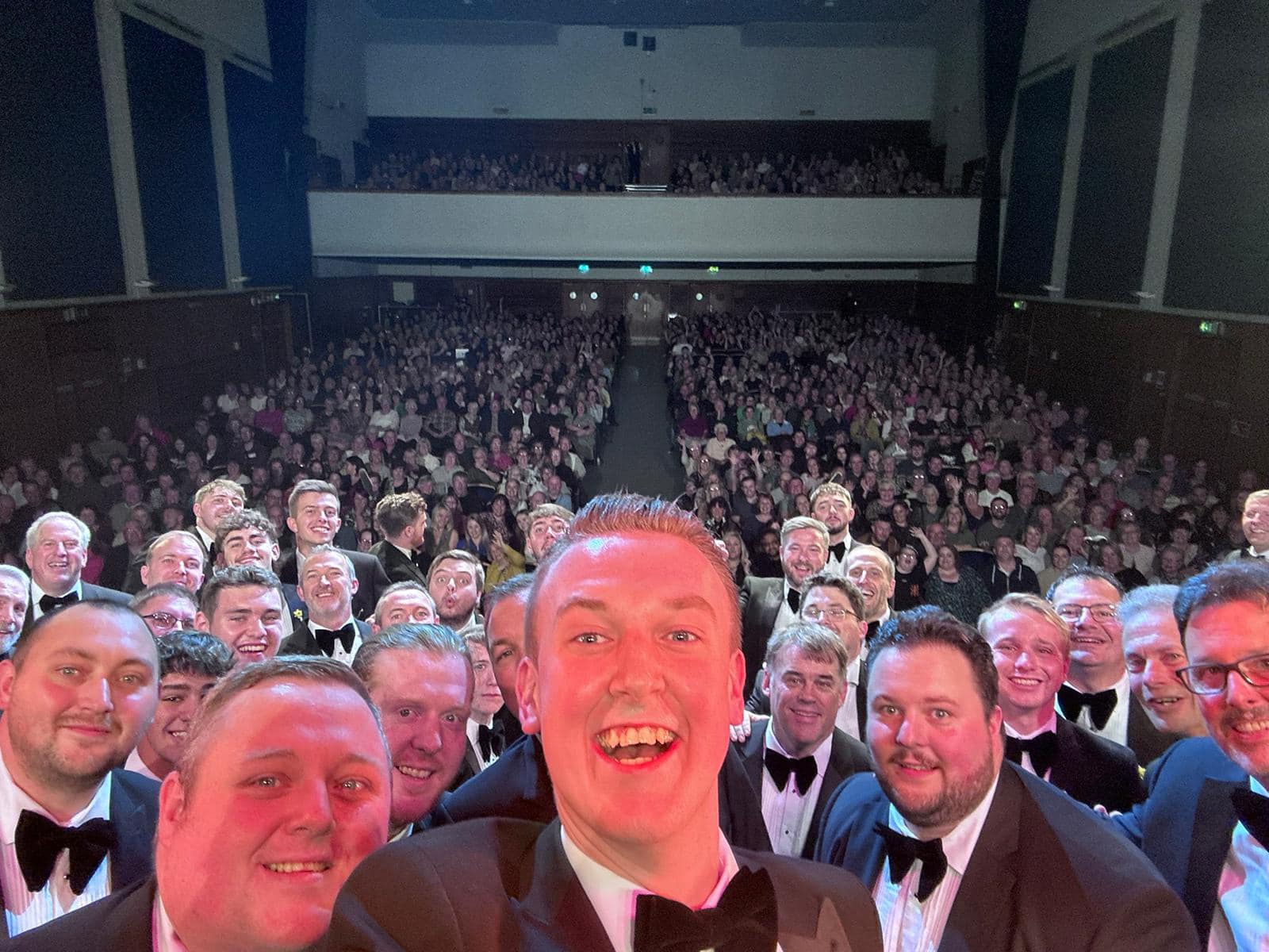 A selfie taken from stage at Johns' Boys concert at William Aston Hall in Wrexham in Sept 23